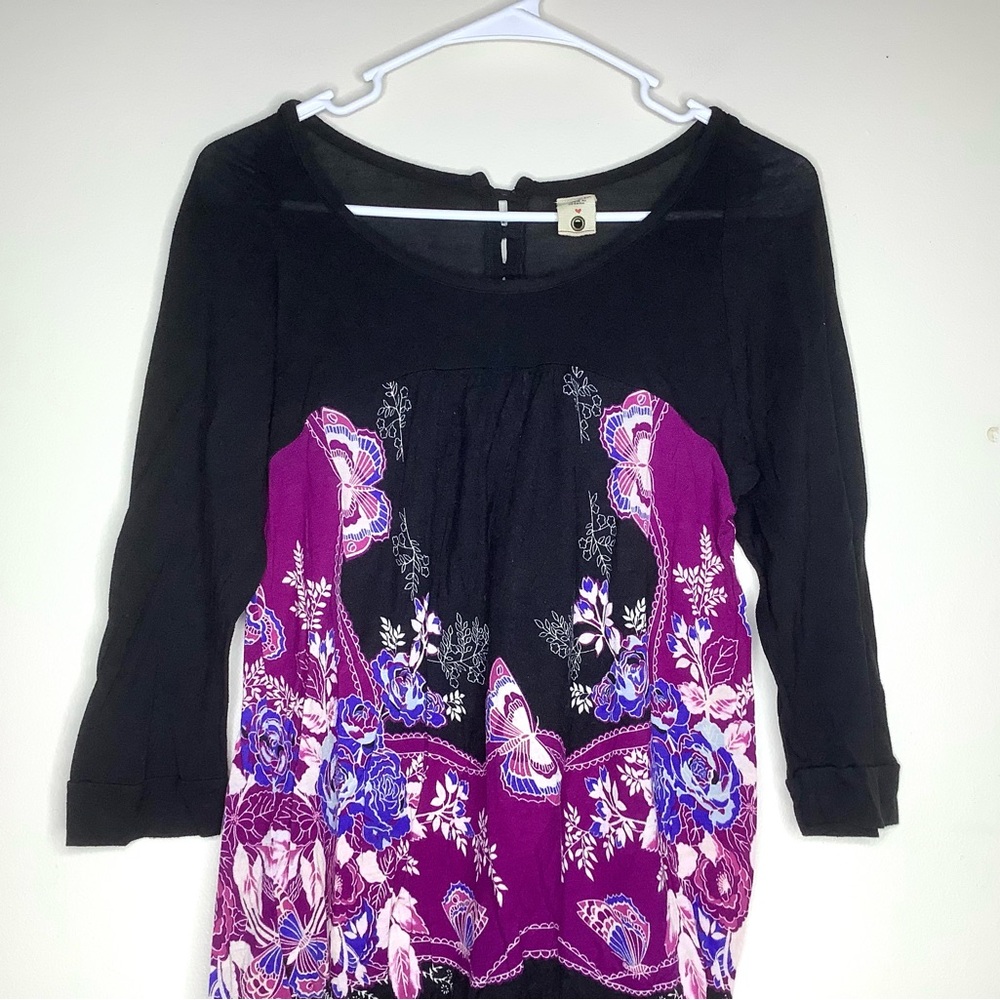 < Vintage Y2K Free People Boho 3/4 Sleeve Top > - Picture 3 of 7